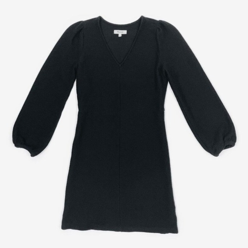 Madewell Balloon Sleeve Mini Dress Size XS Black Cotton Minimalist Career Office - Picture 5 of 12